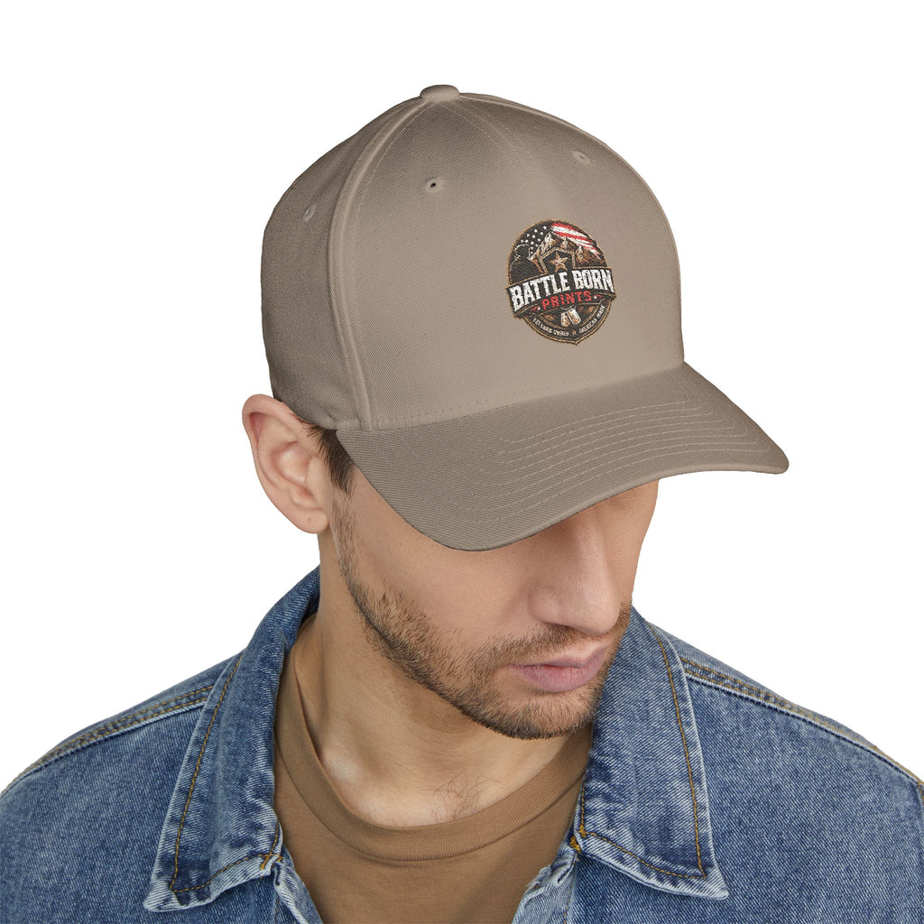 Battle Born Prints FlexFit Embroidered Cap — American Flag Patch Hat