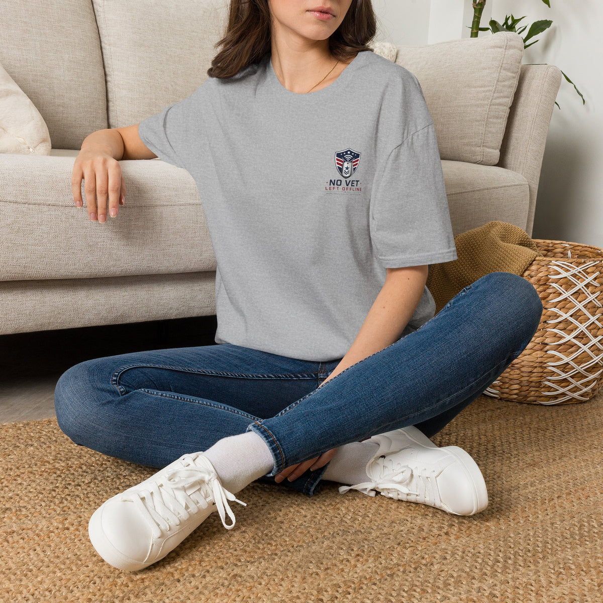 T-Shirt — "No Vet, Left Offline" American Flag Shield Veteran Tee