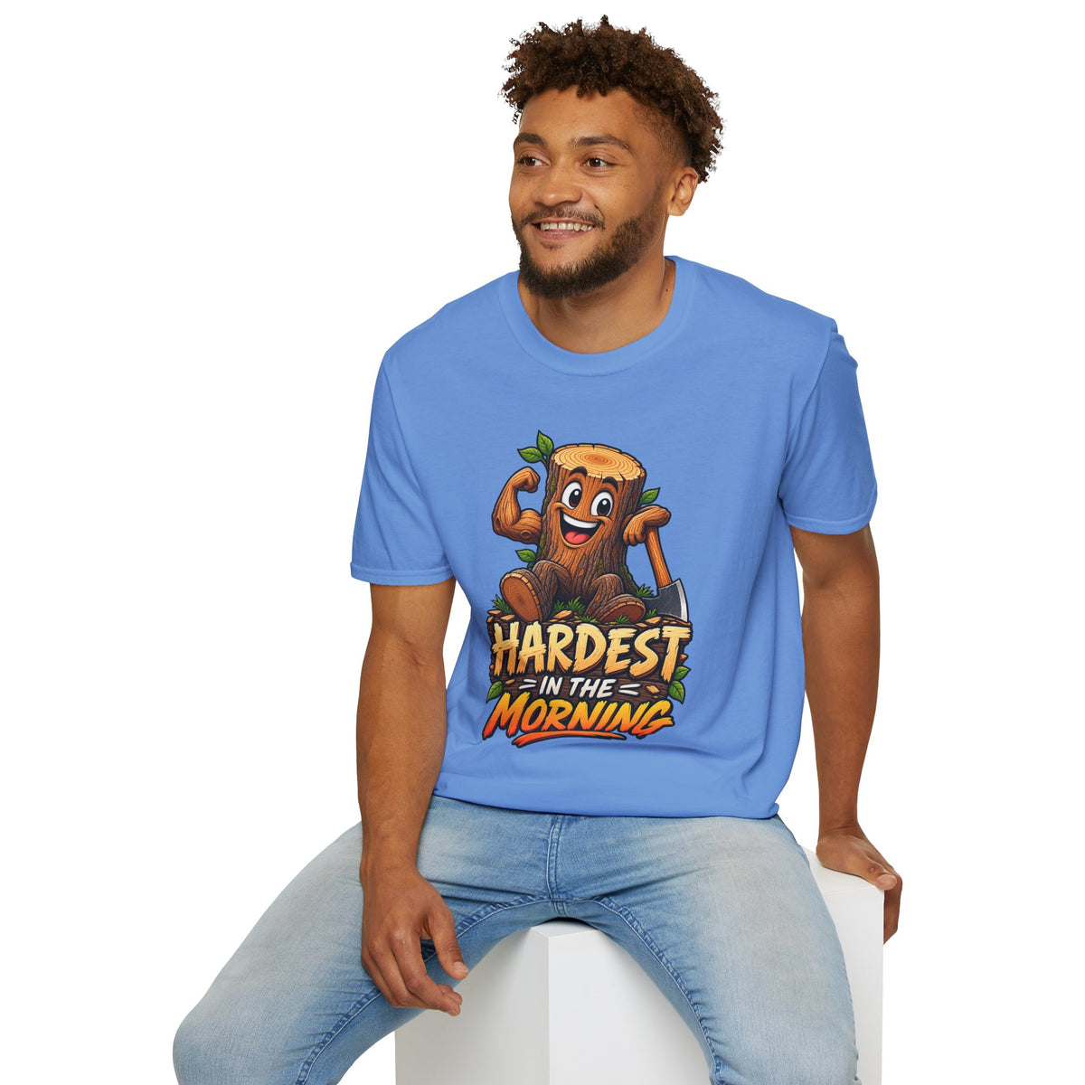 Hardest in the Morning T-Shirt — Funny Muscular Tree Stump Graphic