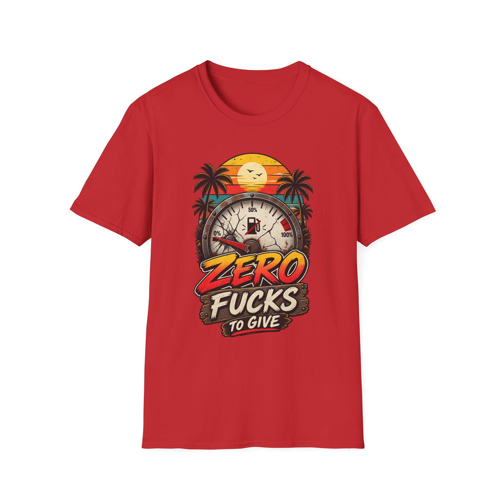 Zero Fucks to Give T-Shirt — Retro Sunset Palm Fuel Gauge Graphic Tee