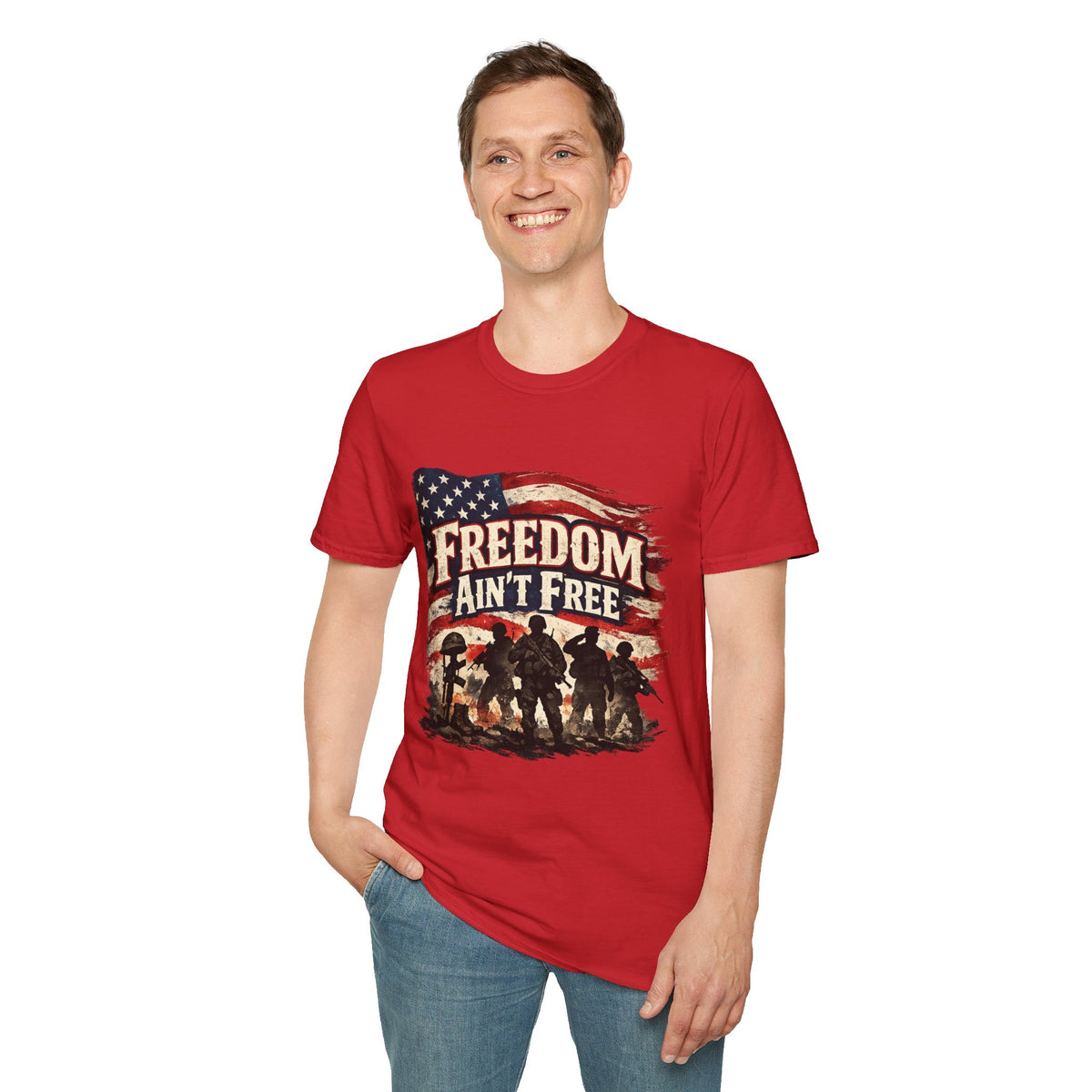 Freedom Ain't Free T-Shirt — Patriotic American Flag & Soldier Memorial Tee