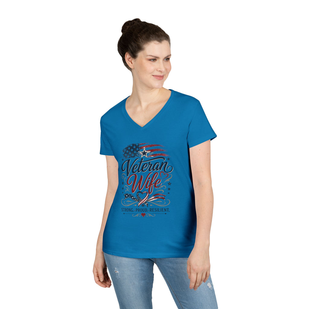 Veteran Wife V-Neck T-Shirt — Strong Proud Resilient Patriotic Tee
