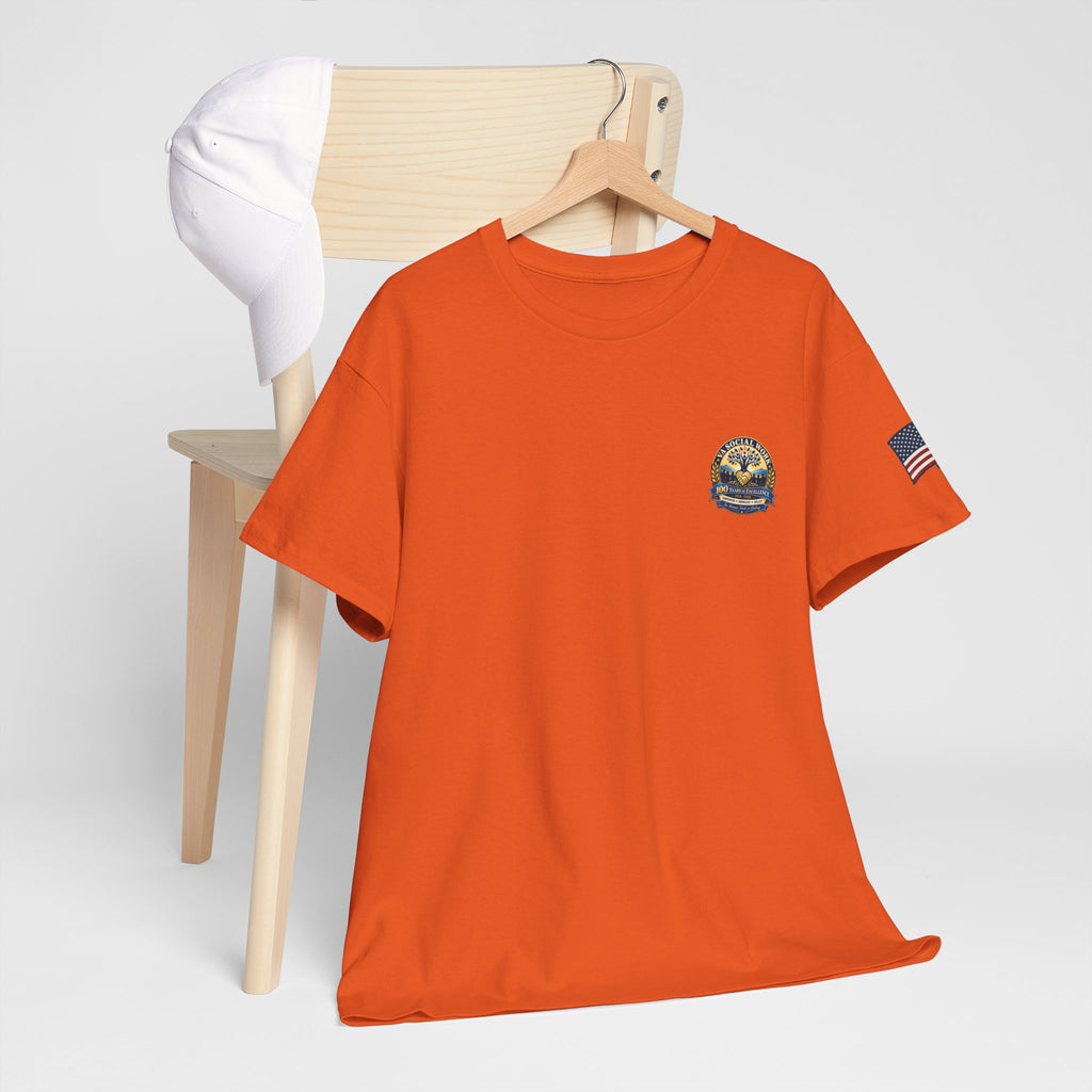 VA Social Work 100th Anniversary T-Shirt — Empower Advocate Uplift (American Flag Sleeve)