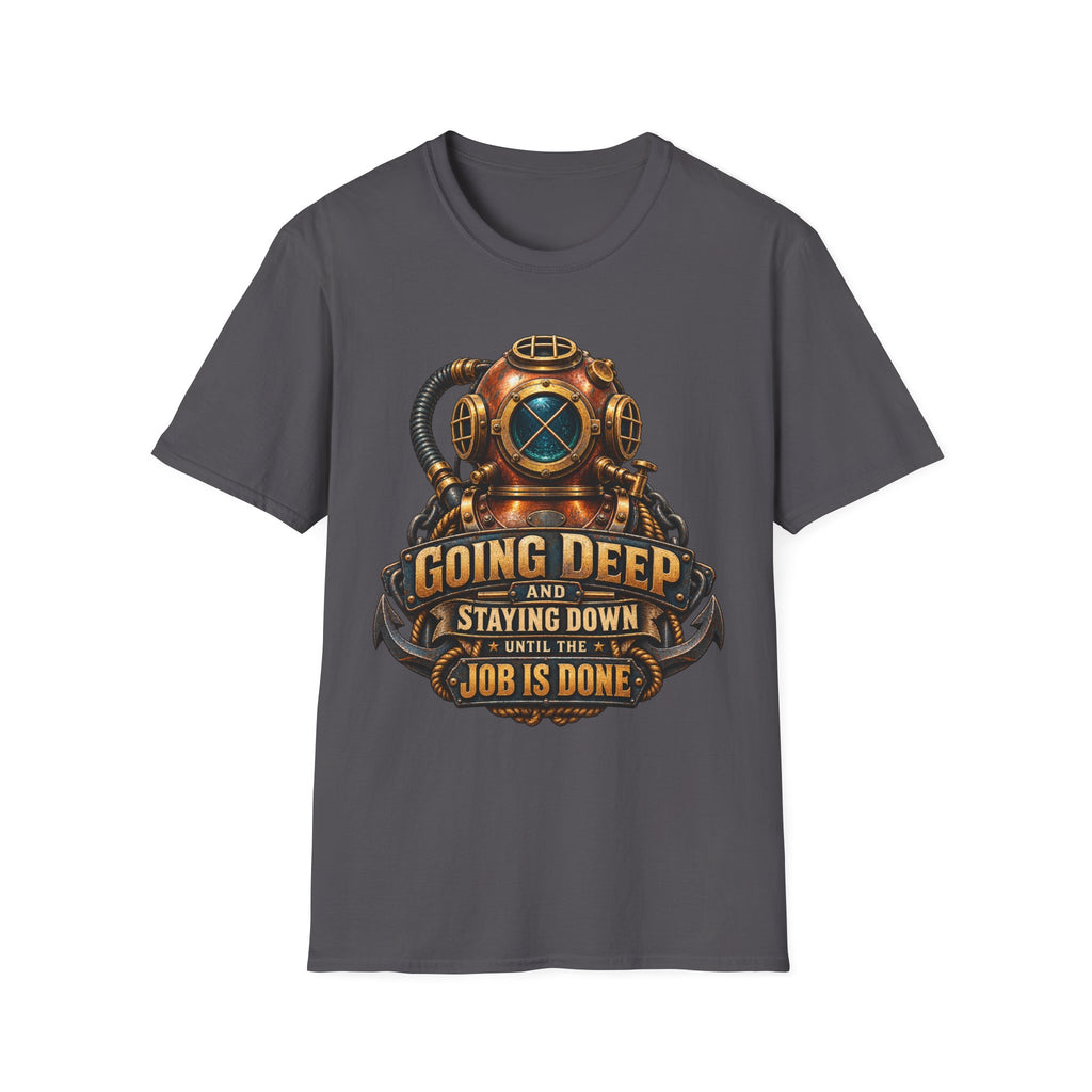 Diver Helmet T‑Shirt — "Going Deep and Staying Down" Vintage Scuba Tee