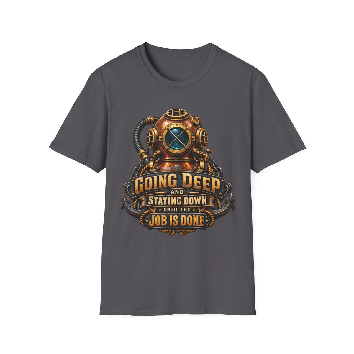 Diver Helmet T‑Shirt — "Going Deep and Staying Down" Vintage Scuba Tee