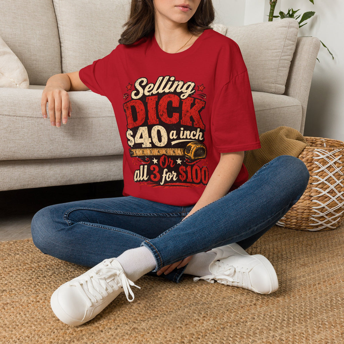 Funny Novelty T-Shirt — "Selling DICK 40 a Inch" Vintage Barnyard Humor Tee