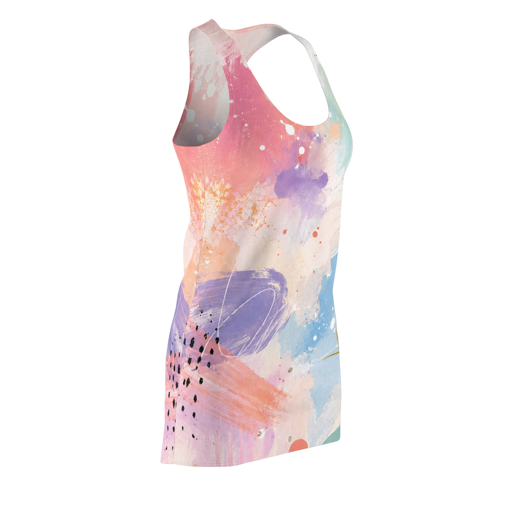 Pastel Watercolor Racerback Dress – Abstract Floral AOP