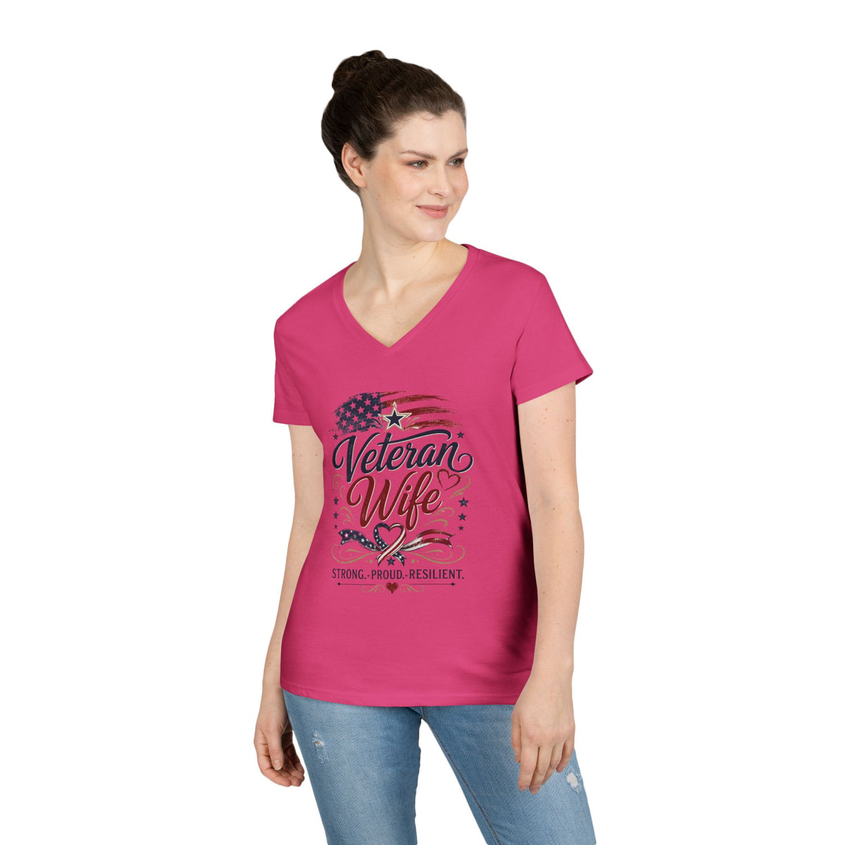 Veteran Wife V-Neck T-Shirt — Strong Proud Resilient Patriotic Tee