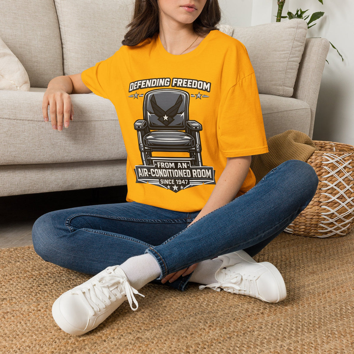 Defending Freedom Chair Force Veteran T-Shirt — "Defending Freedom from an Air-Conditioned Room"