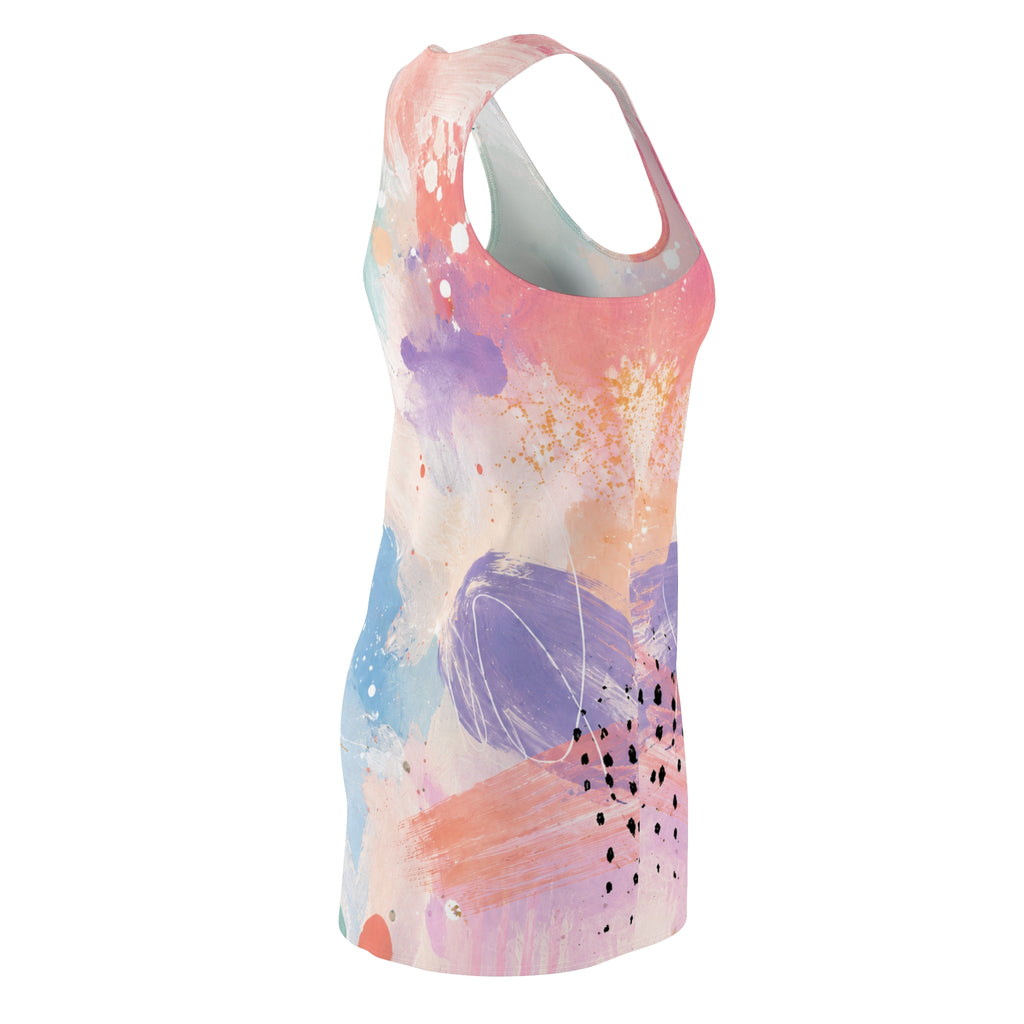 Pastel Watercolor Racerback Dress – Abstract Floral AOP