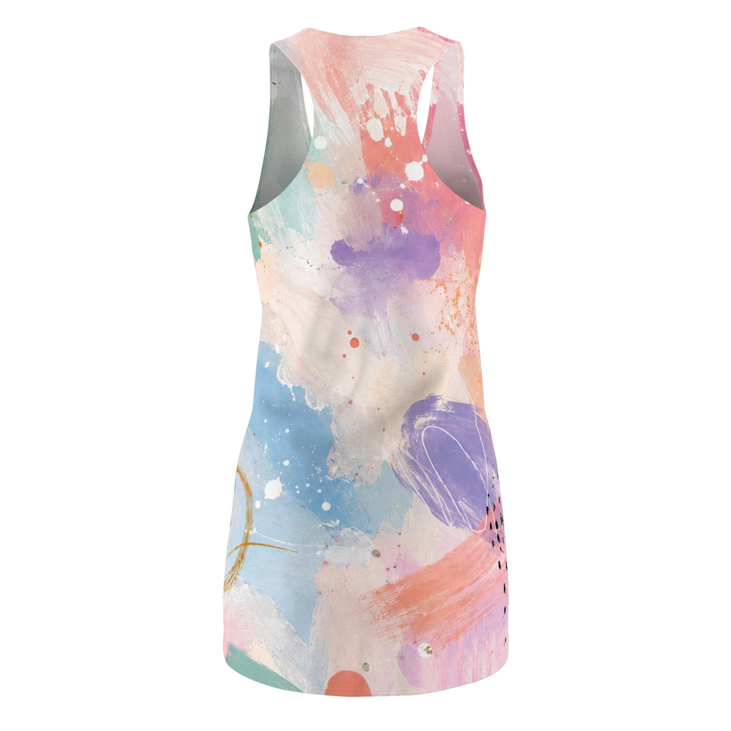 Pastel Watercolor Racerback Dress – Abstract Floral AOP