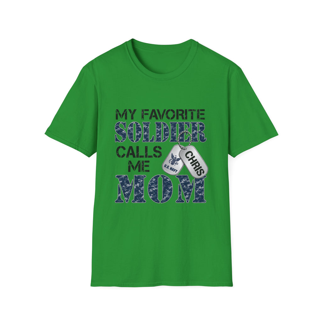 Soldier Calls Me Mom "Navy" T‑Shirt — My Favorite Soldier Dog Tag Military Mom Tee