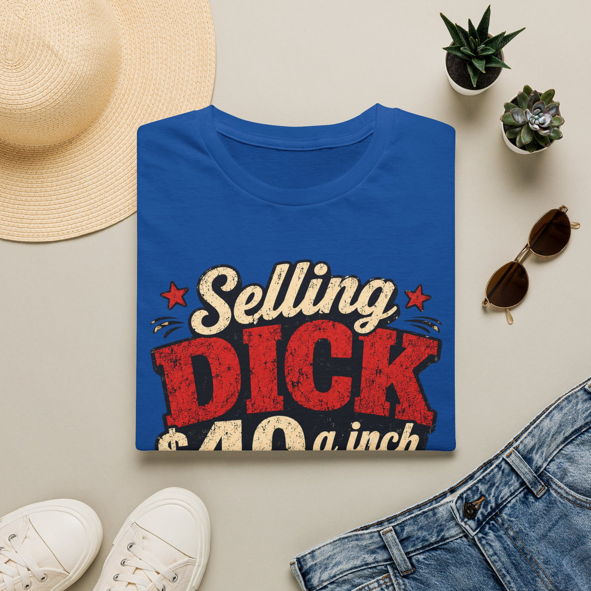 Funny Novelty T-Shirt — "Selling DICK 40 a Inch" Vintage Barnyard Humor Tee
