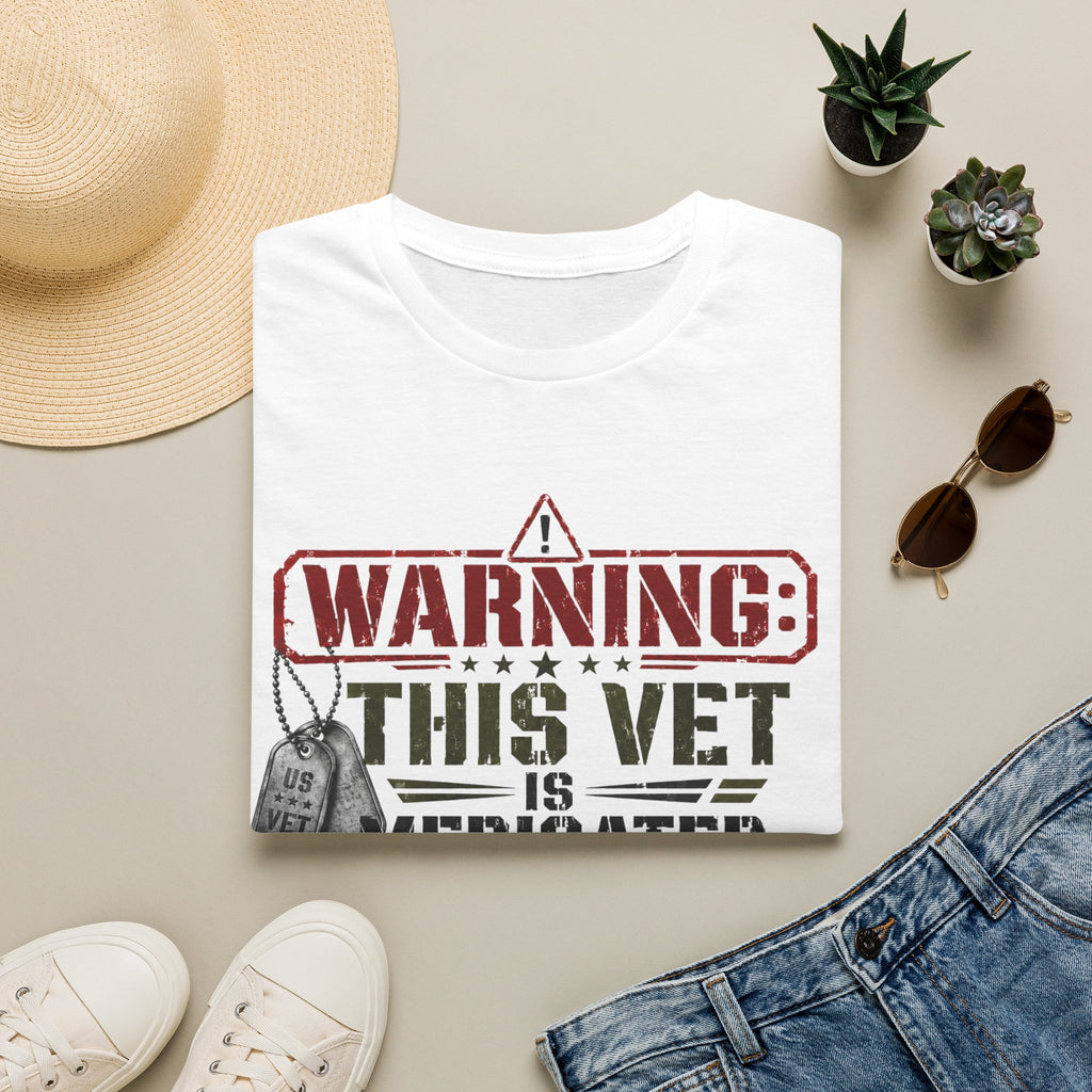 Veteran T-Shirt — "Warning: This Vet Is Medicated for Your Protection" Patriotic Tee