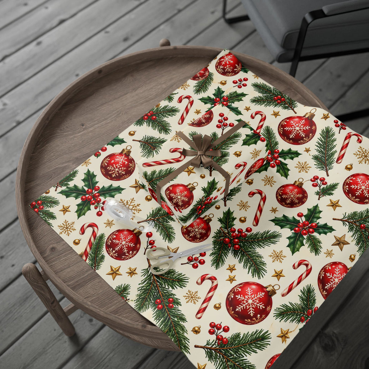 Christmas Ornament Wrapping Paper - Vintage Red & Green for Festive Gifting