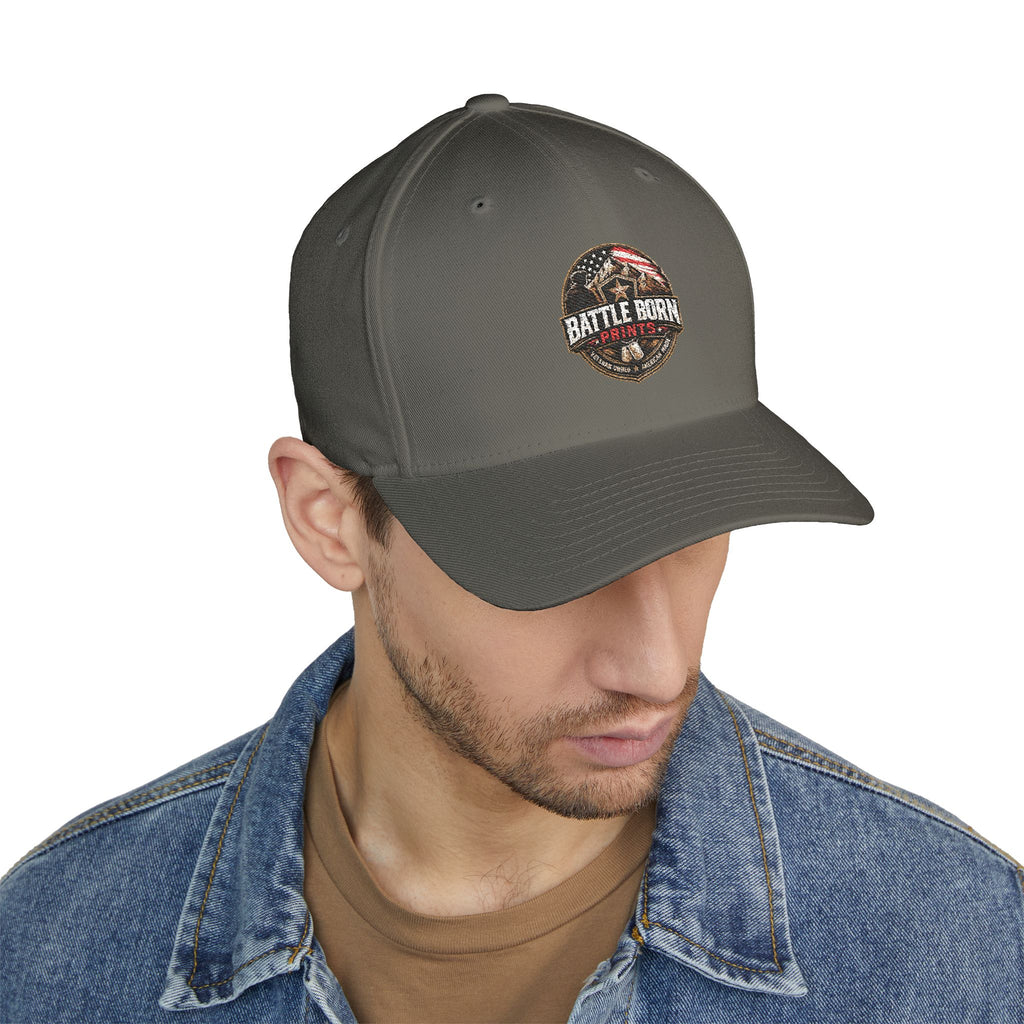 Battle Born Prints FlexFit Embroidered Cap — American Flag Patch Hat