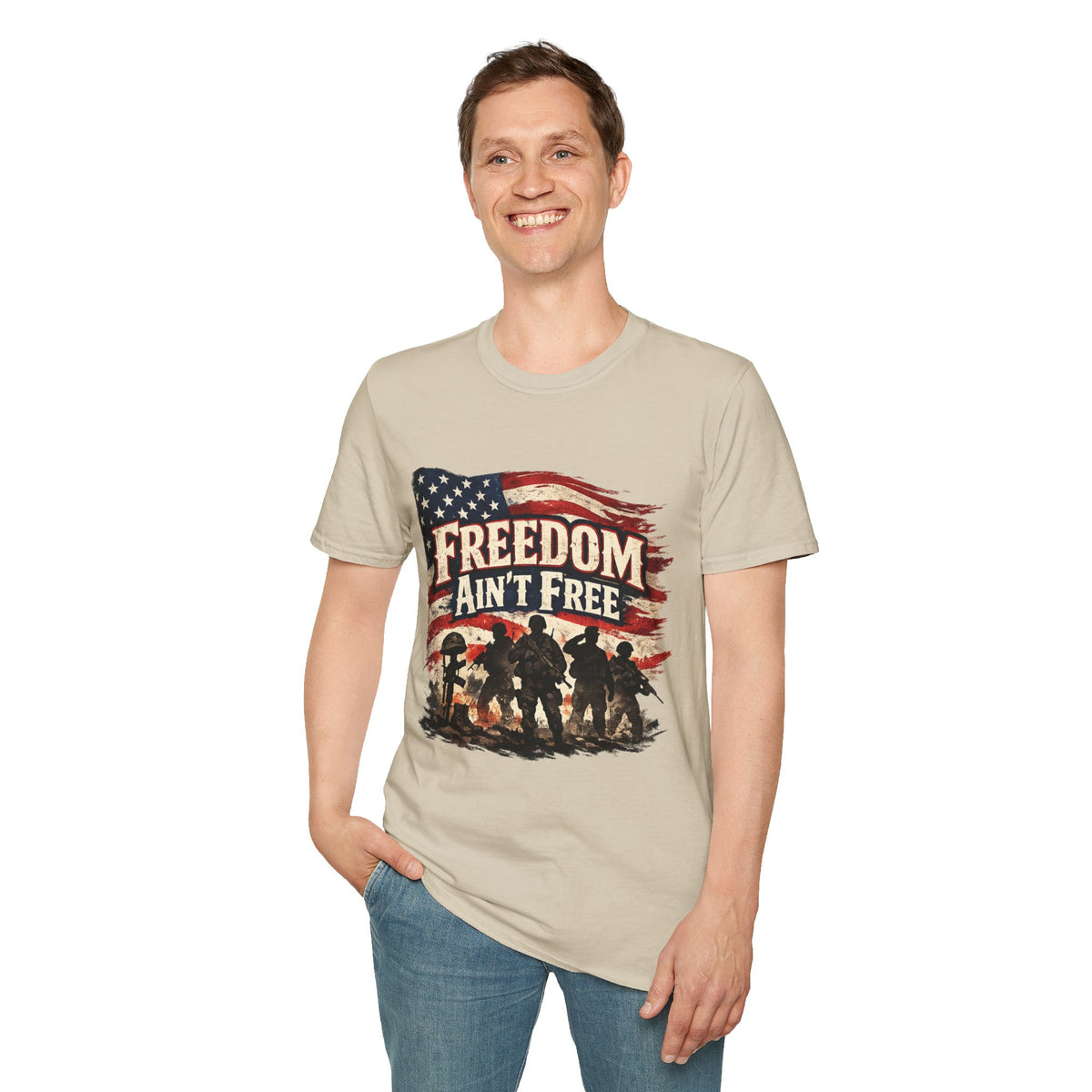 Freedom Ain't Free T-Shirt — Patriotic American Flag & Soldier Memorial Tee