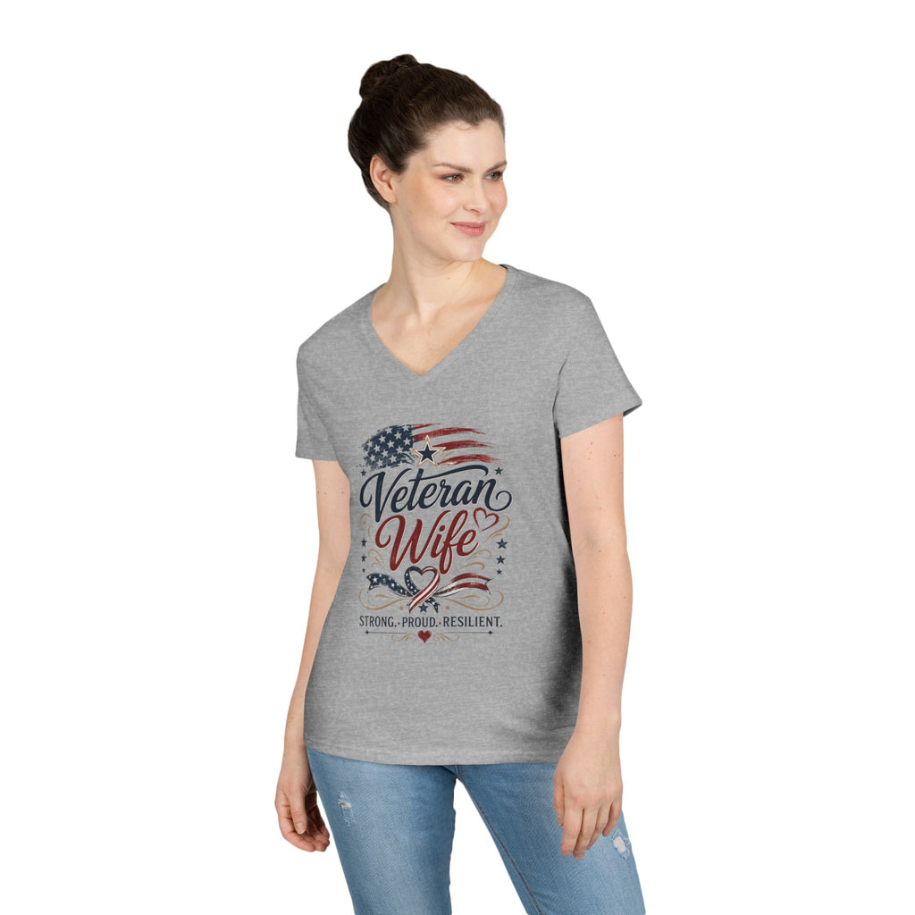 Veteran Wife V-Neck T-Shirt — Strong Proud Resilient Patriotic Tee