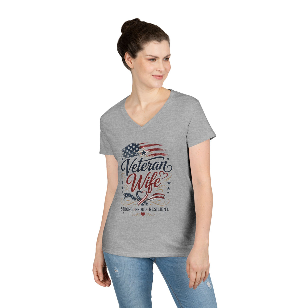 Veteran Wife V-Neck T-Shirt — Strong Proud Resilient Patriotic Tee