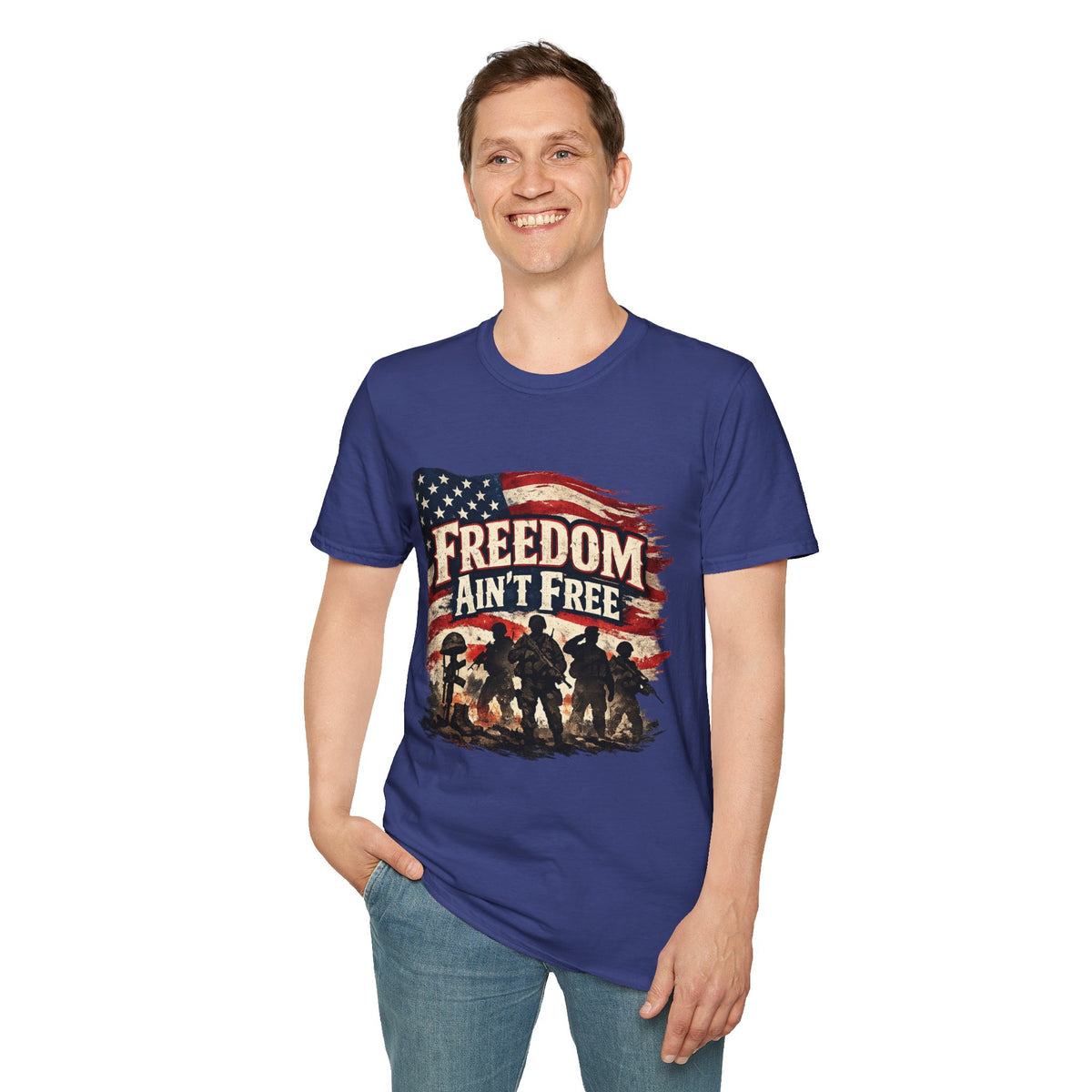 Freedom Ain't Free T-Shirt — Patriotic American Flag & Soldier Memorial Tee