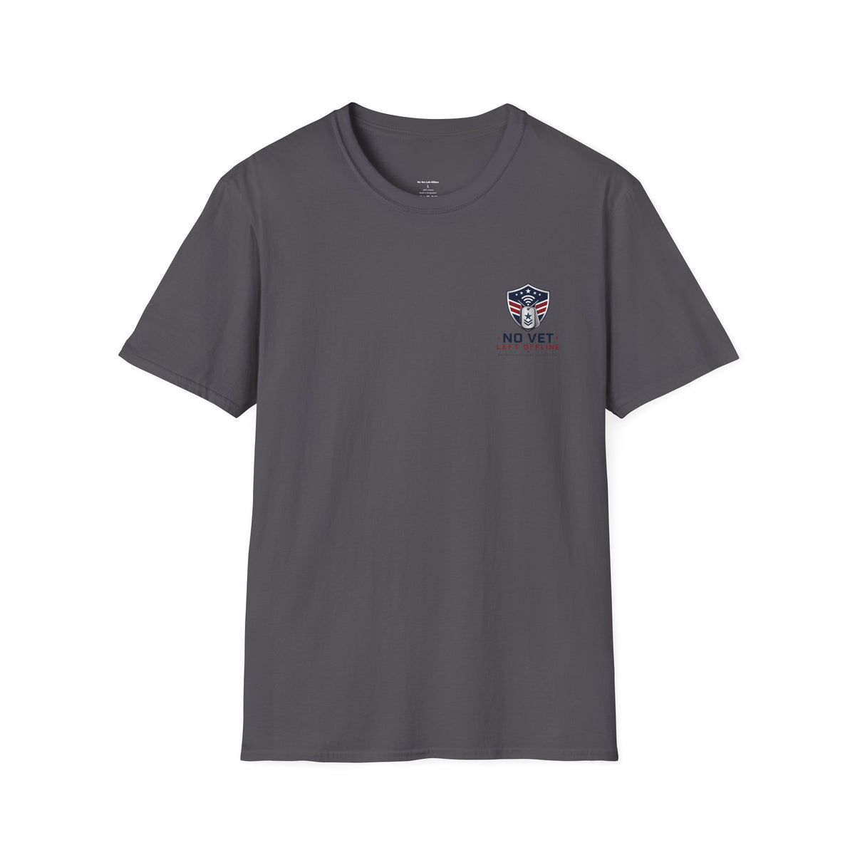 T-Shirt — "No Vet, Left Offline" American Flag Shield Veteran Tee