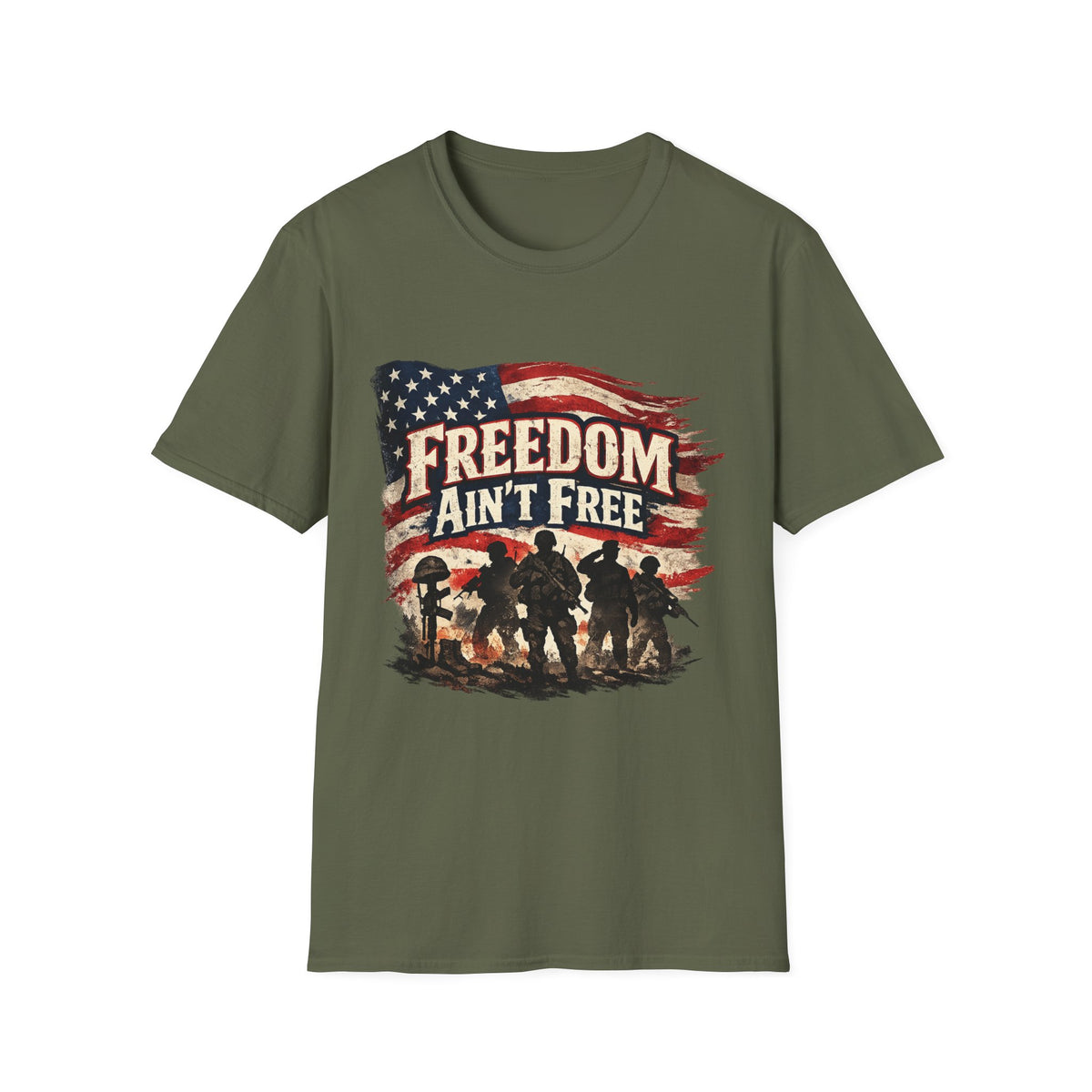 Freedom Ain't Free T-Shirt — Patriotic American Flag & Soldier Memorial Tee