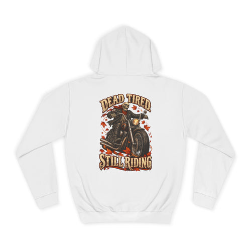 Men's Biker Graphic Hoodie – "Dead Tired Still Riding" Vintage Motorcycle Sweatshirt - Battle Born Prints
