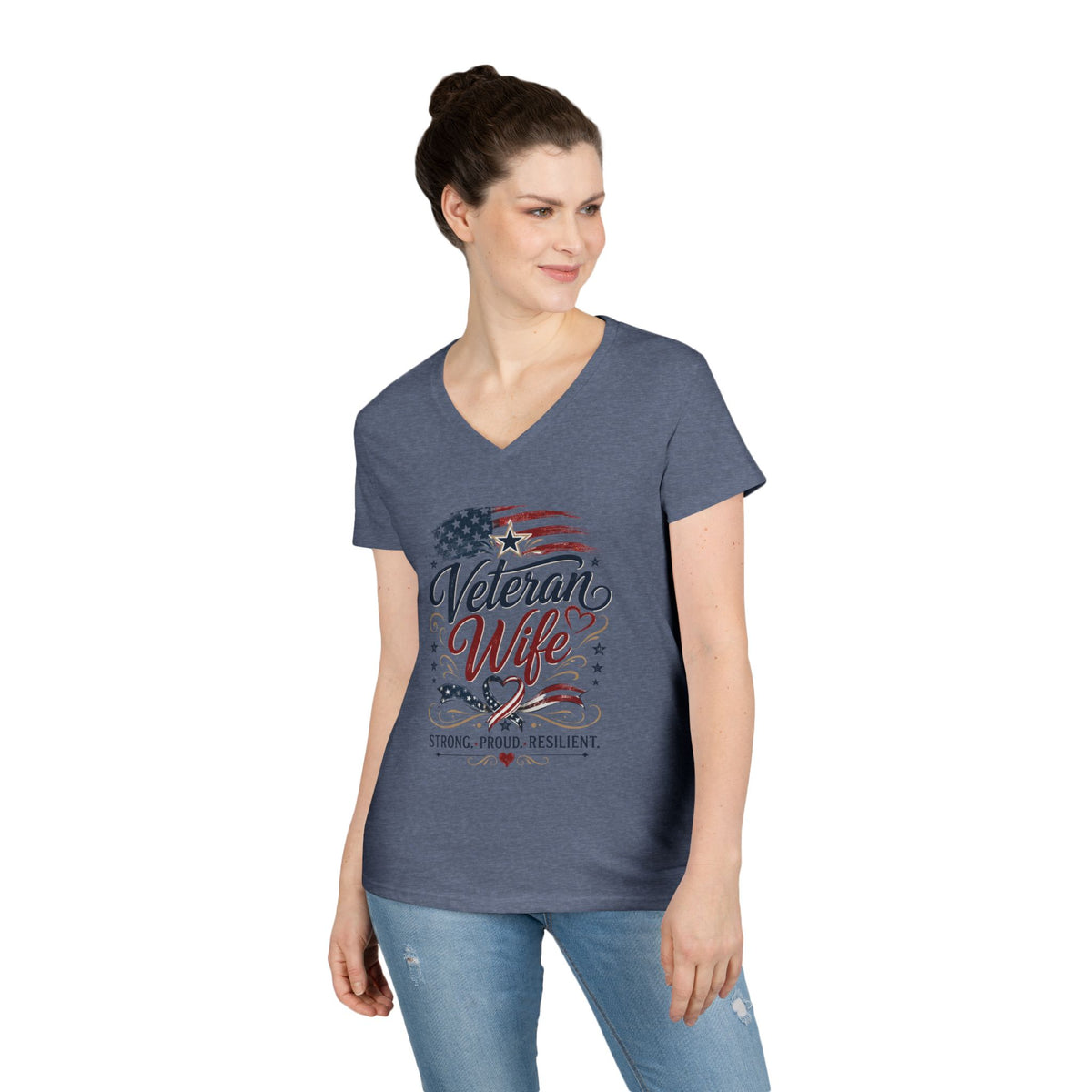 Veteran Wife V-Neck T-Shirt — Strong Proud Resilient Patriotic Tee