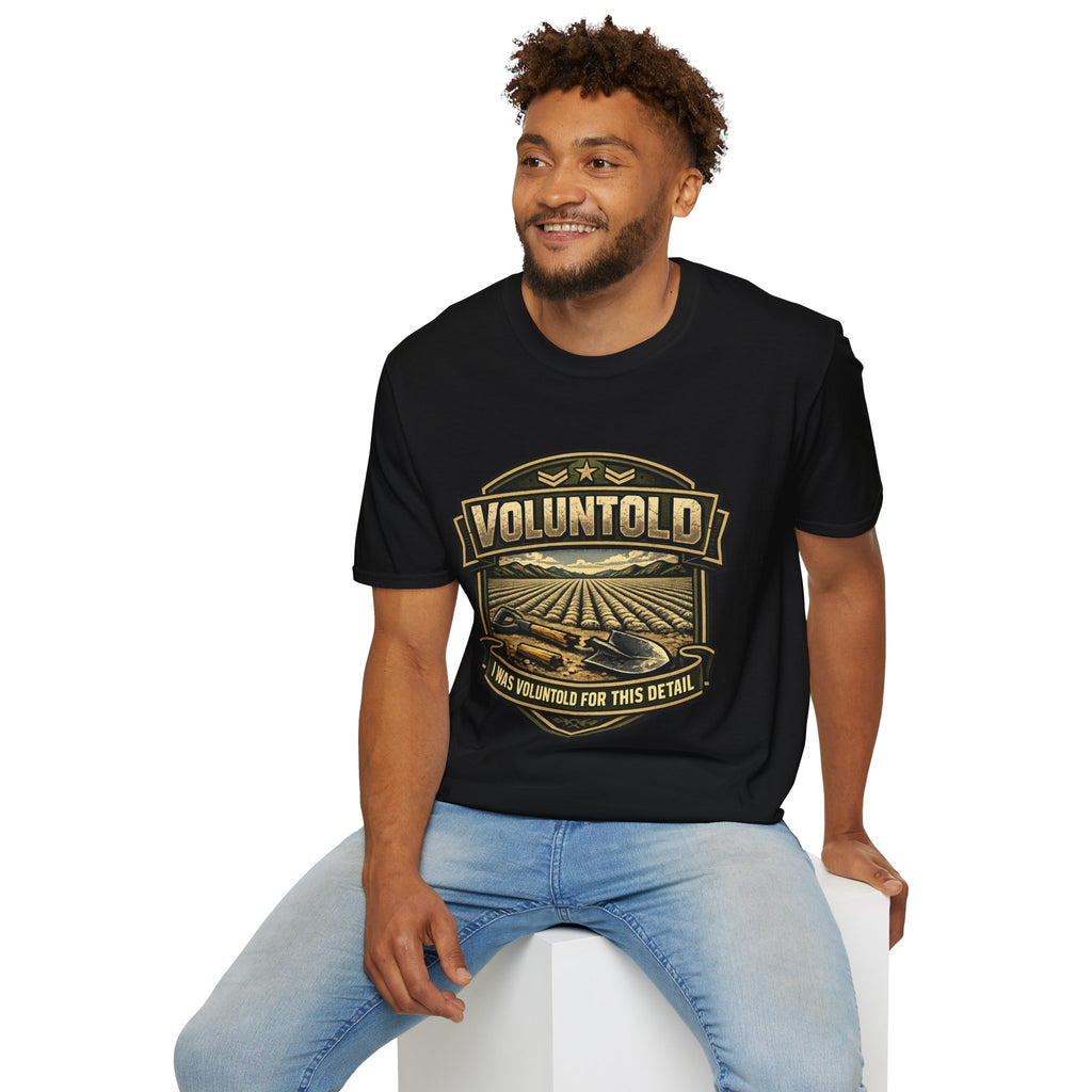T-Shirt — "Voluntold" Farm Vintage Emblem Tee