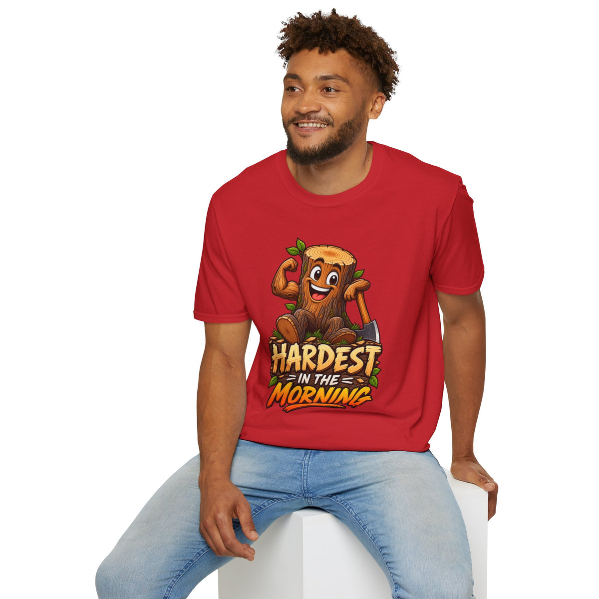 Hardest in the Morning T-Shirt — Funny Muscular Tree Stump Graphic