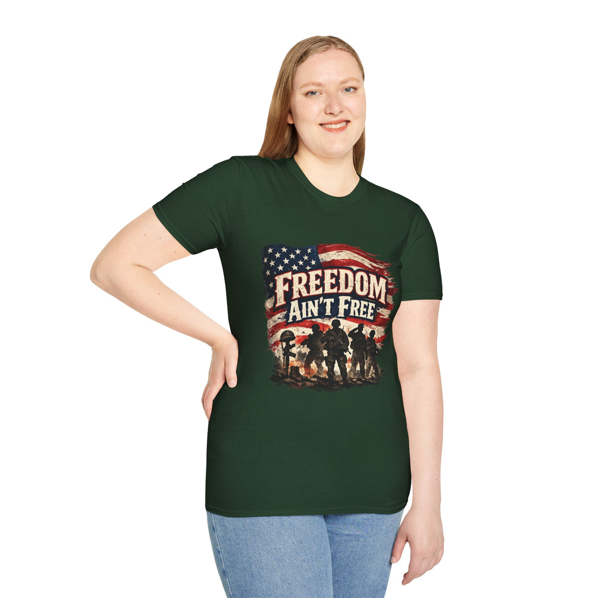 Freedom Ain't Free T-Shirt — Patriotic American Flag & Soldier Memorial Tee