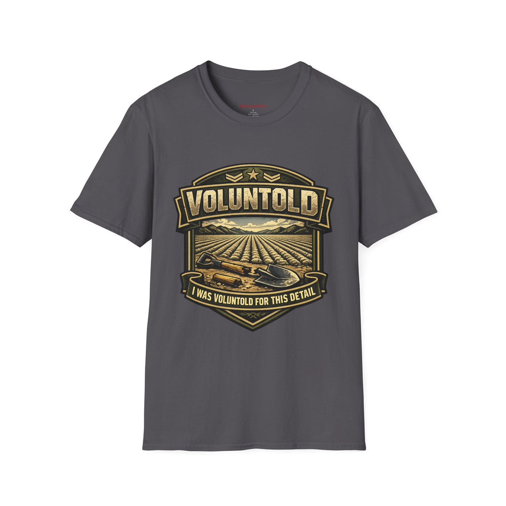 T-Shirt — "Voluntold" Farm Vintage Emblem Tee