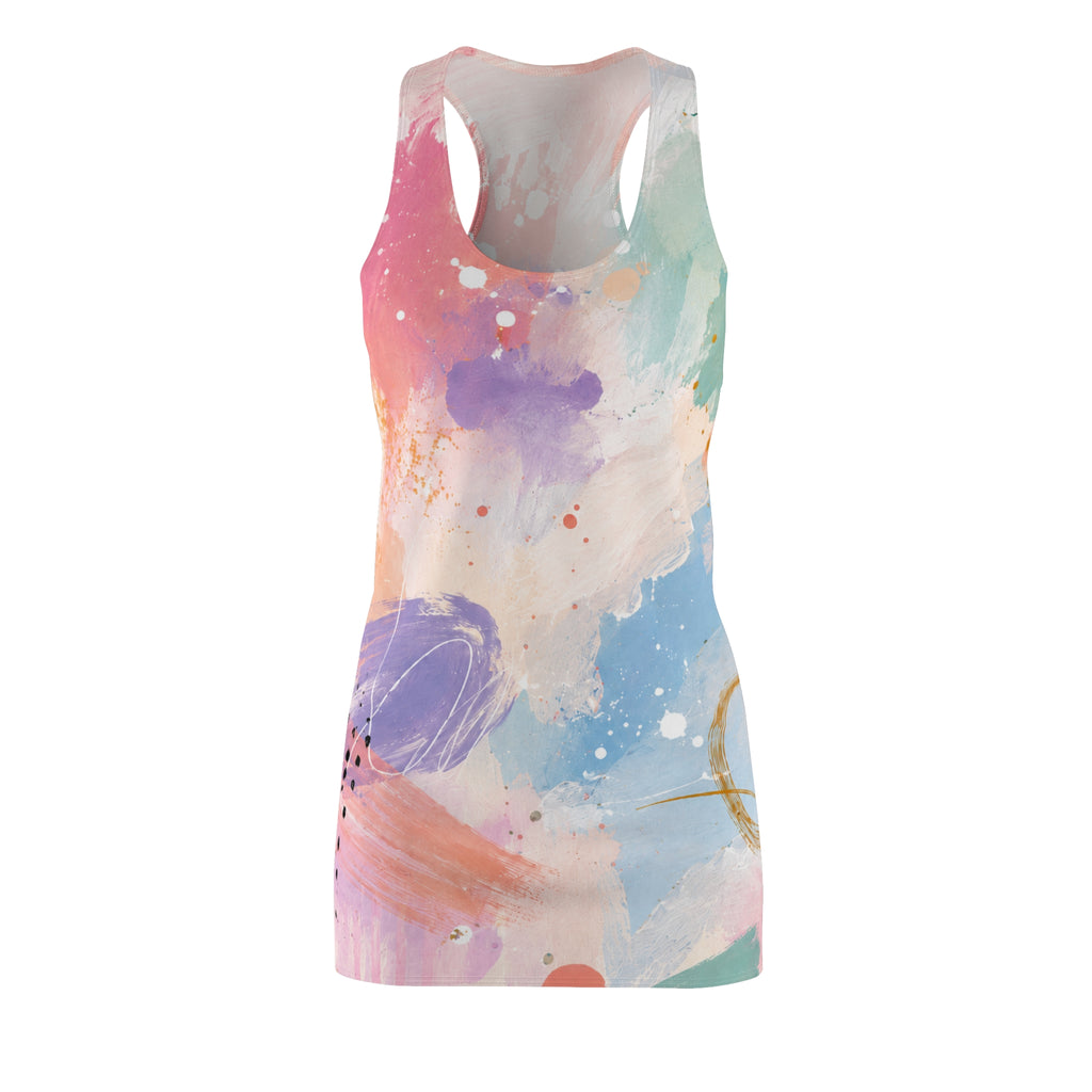 Pastel Watercolor Racerback Dress – Abstract Floral AOP