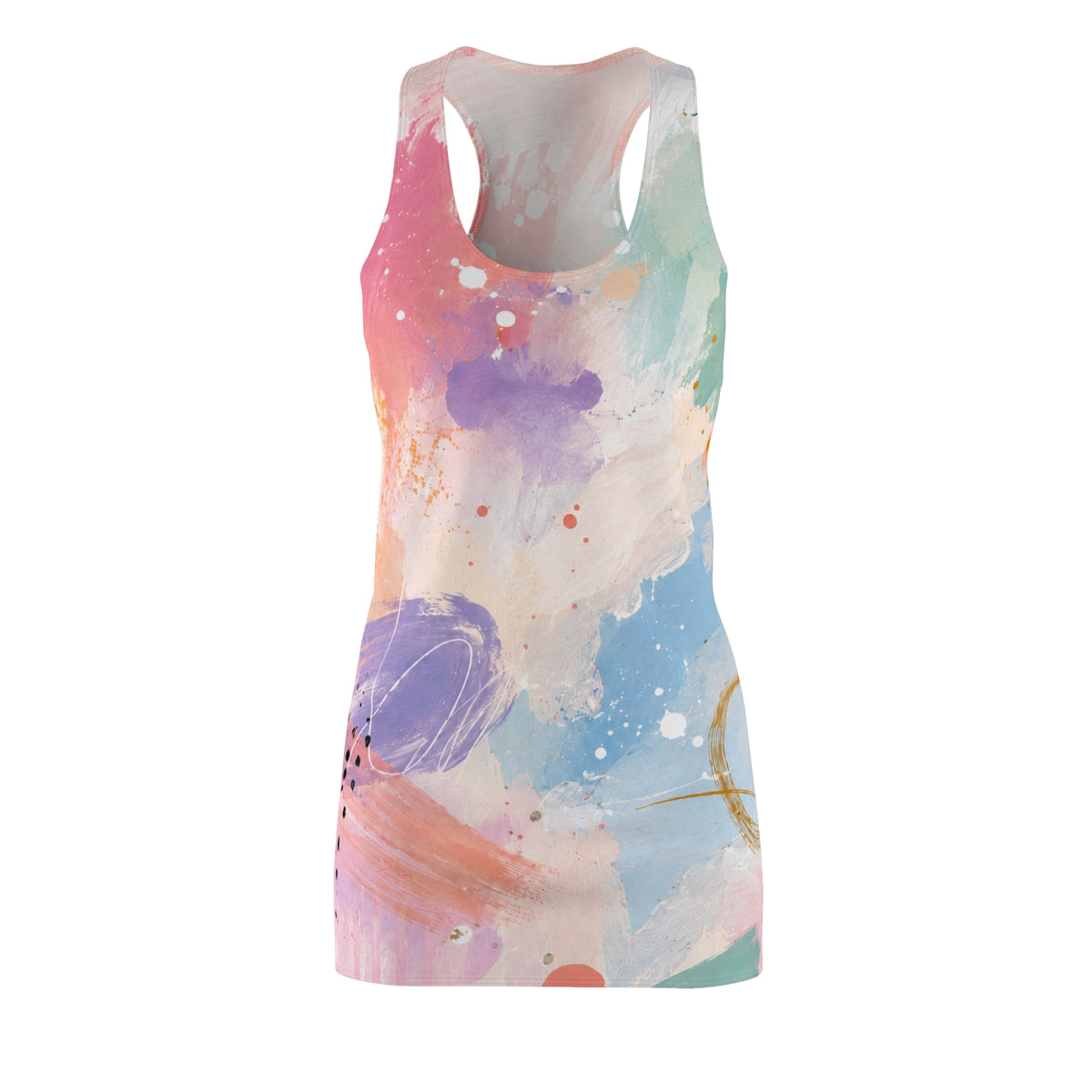 Pastel Watercolor Racerback Dress – Abstract Floral AOP