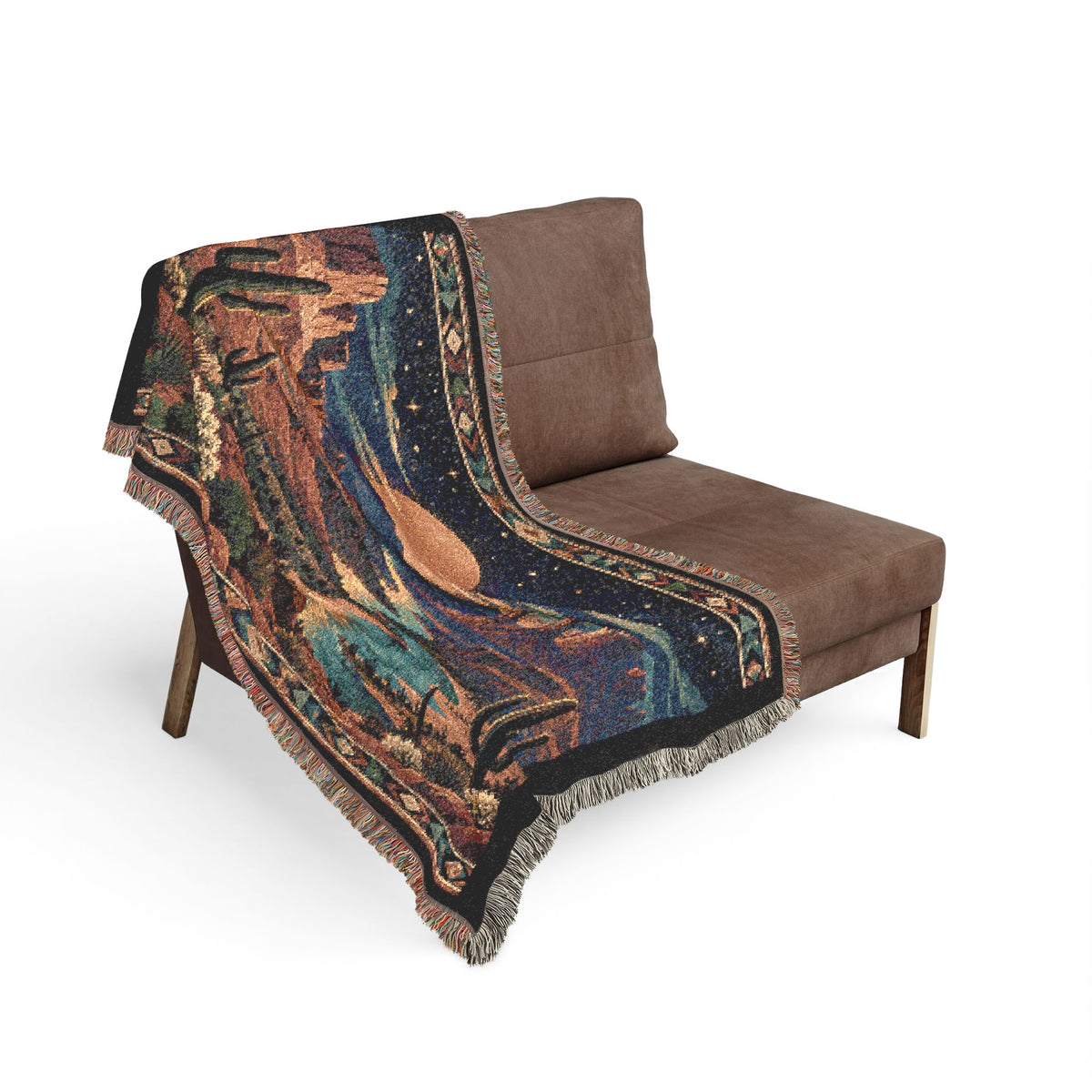 Desert Sunset Woven Blanket — Southwestern Scenic Throw with Moonlit Canyon Design - Battle Born Prints