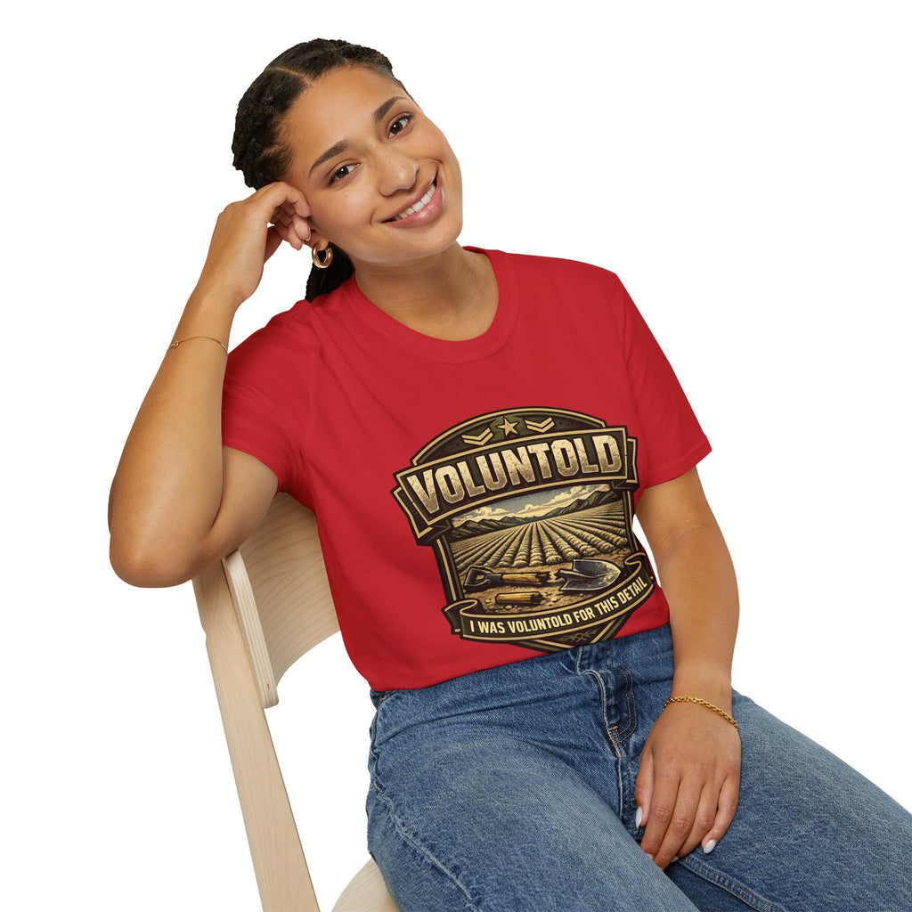 T-Shirt — "Voluntold" Farm Vintage Emblem Tee