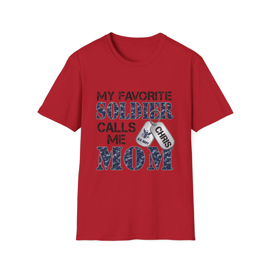 Soldier Calls Me Mom "Navy" T‑Shirt — My Favorite Soldier Dog Tag Military Mom Tee