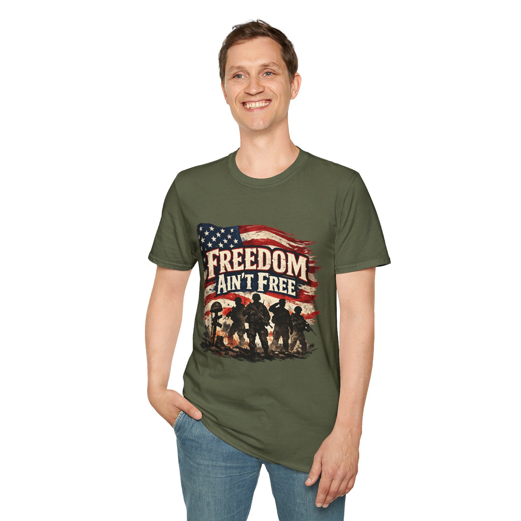 Freedom Ain't Free T-Shirt — Patriotic American Flag & Soldier Memorial Tee
