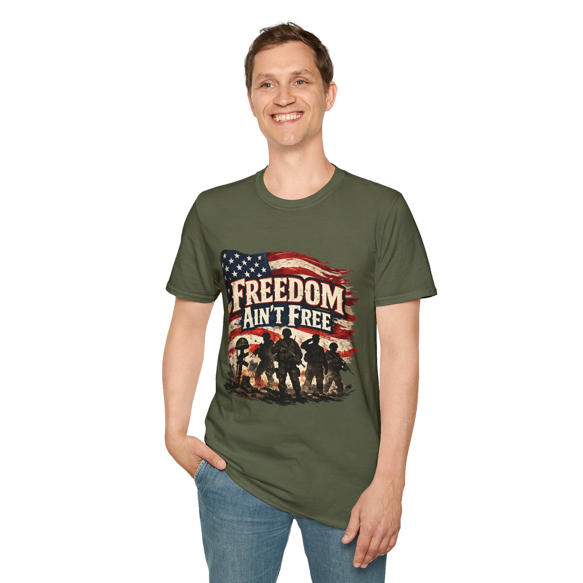 Freedom Ain't Free T-Shirt — Patriotic American Flag & Soldier Memorial Tee