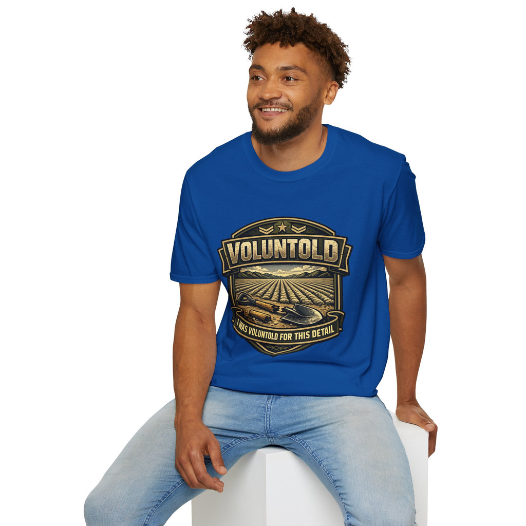 T-Shirt — "Voluntold" Farm Vintage Emblem Tee