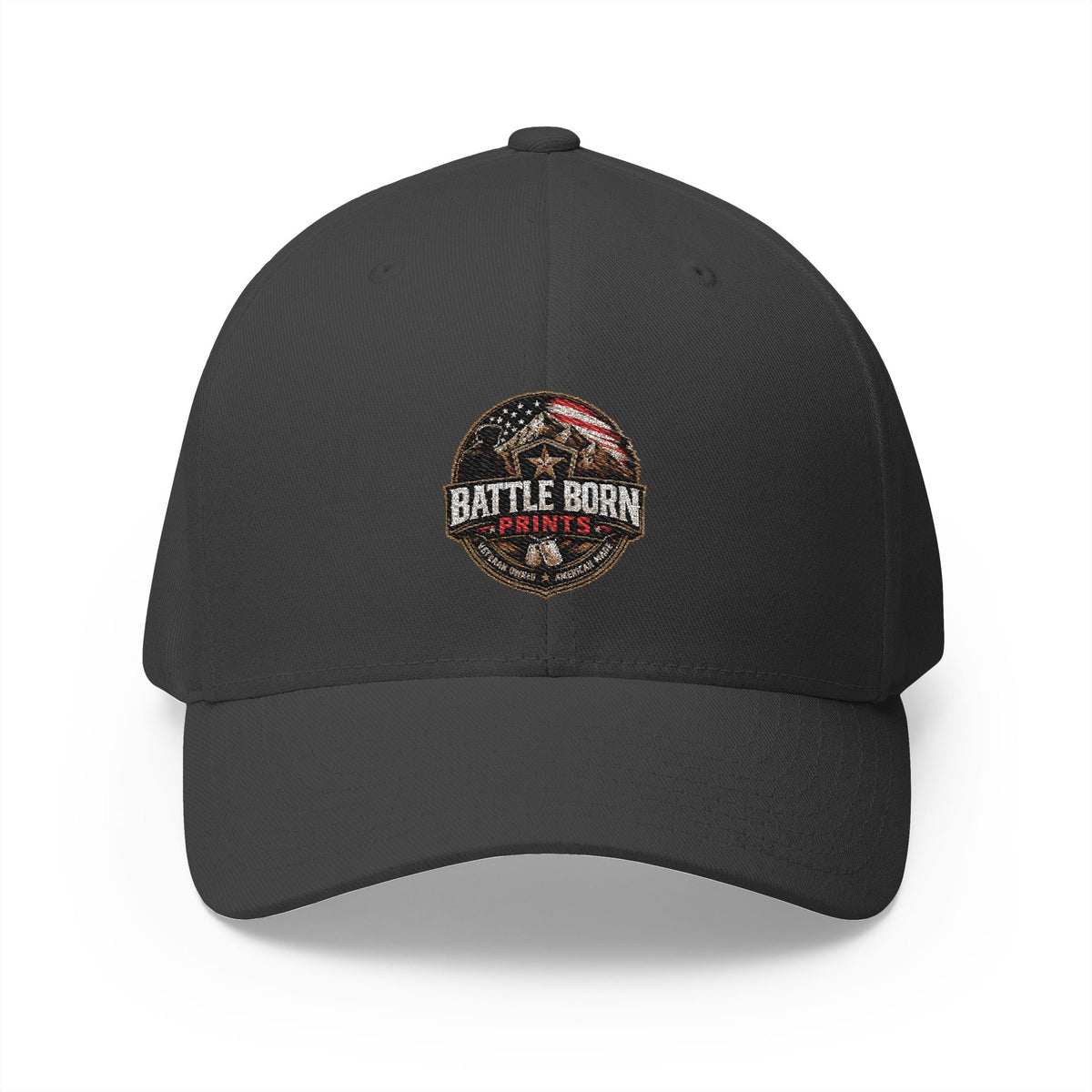 Battle Born Prints FlexFit Embroidered Cap — American Flag Patch Hat