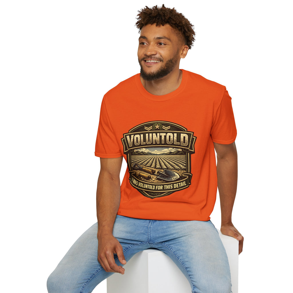 T-Shirt — "Voluntold" Farm Vintage Emblem Tee