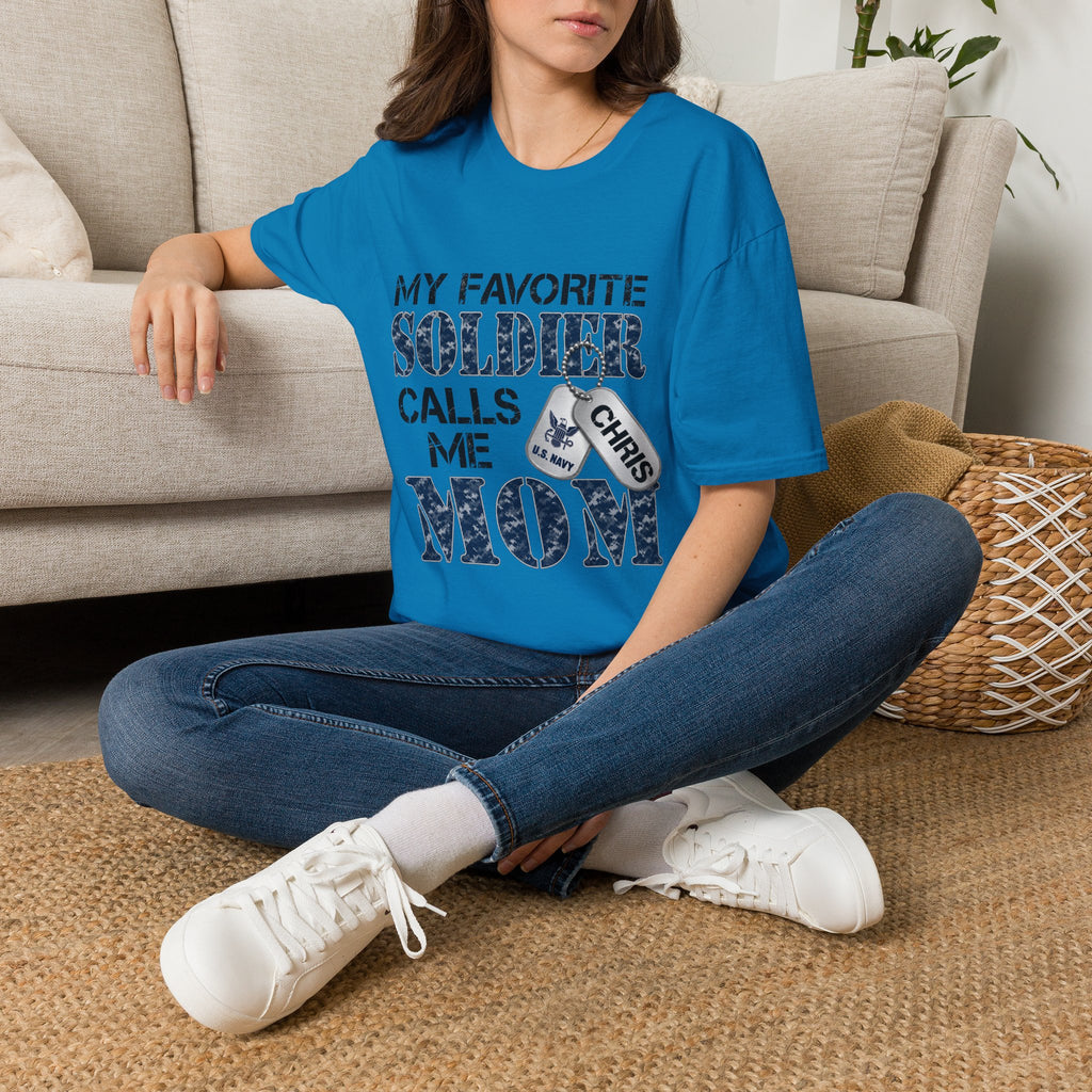 Soldier Calls Me Mom "Navy" T‑Shirt — My Favorite Soldier Dog Tag Military Mom Tee