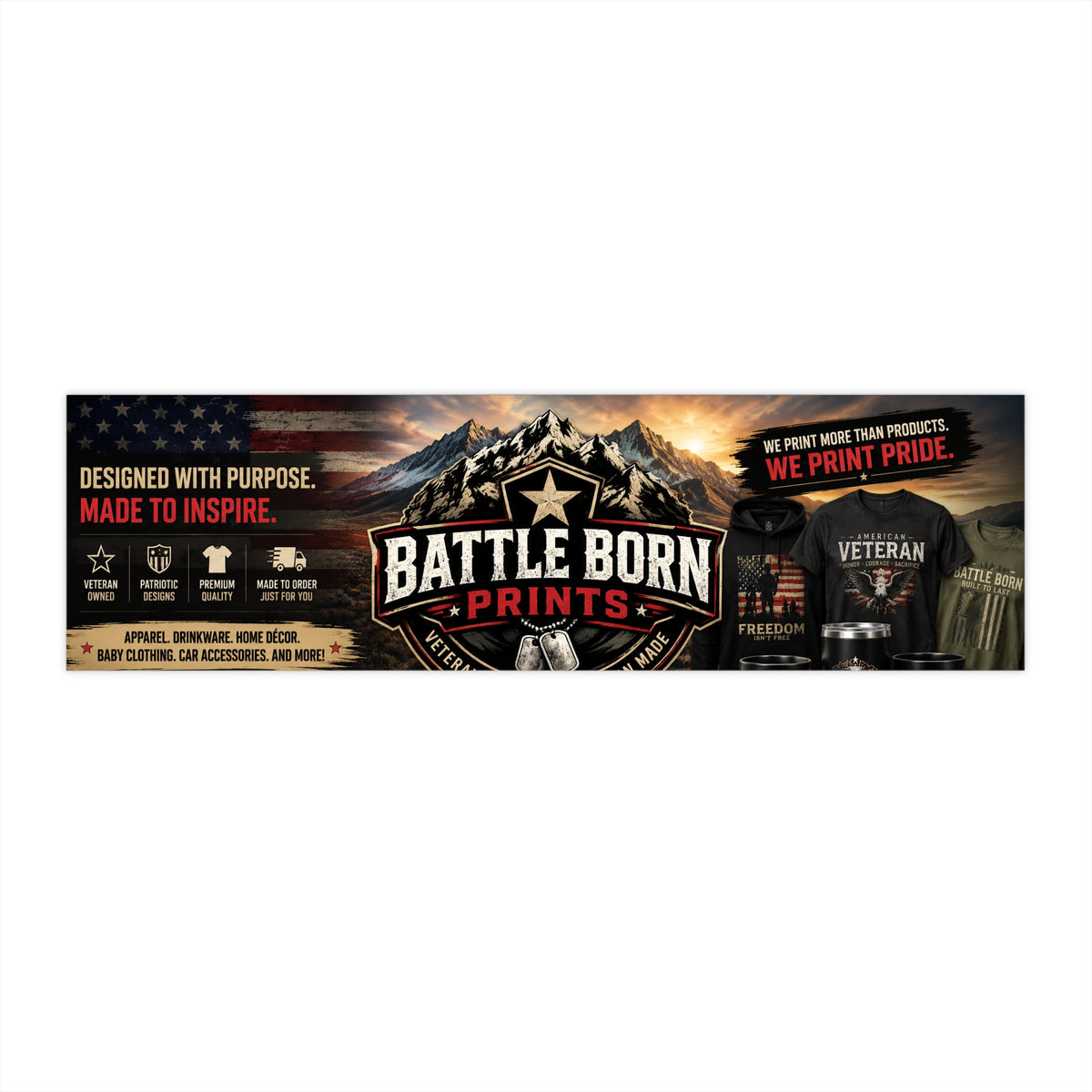 Battle Born Prints Bumper Sticker — Patriotic Veteran Brand Logo Decal