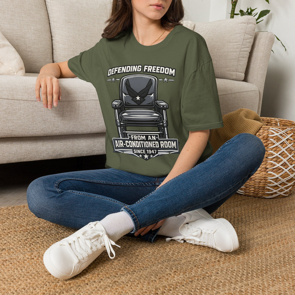 Defending Freedom Chair Force Veteran T-Shirt — "Defending Freedom from an Air-Conditioned Room"