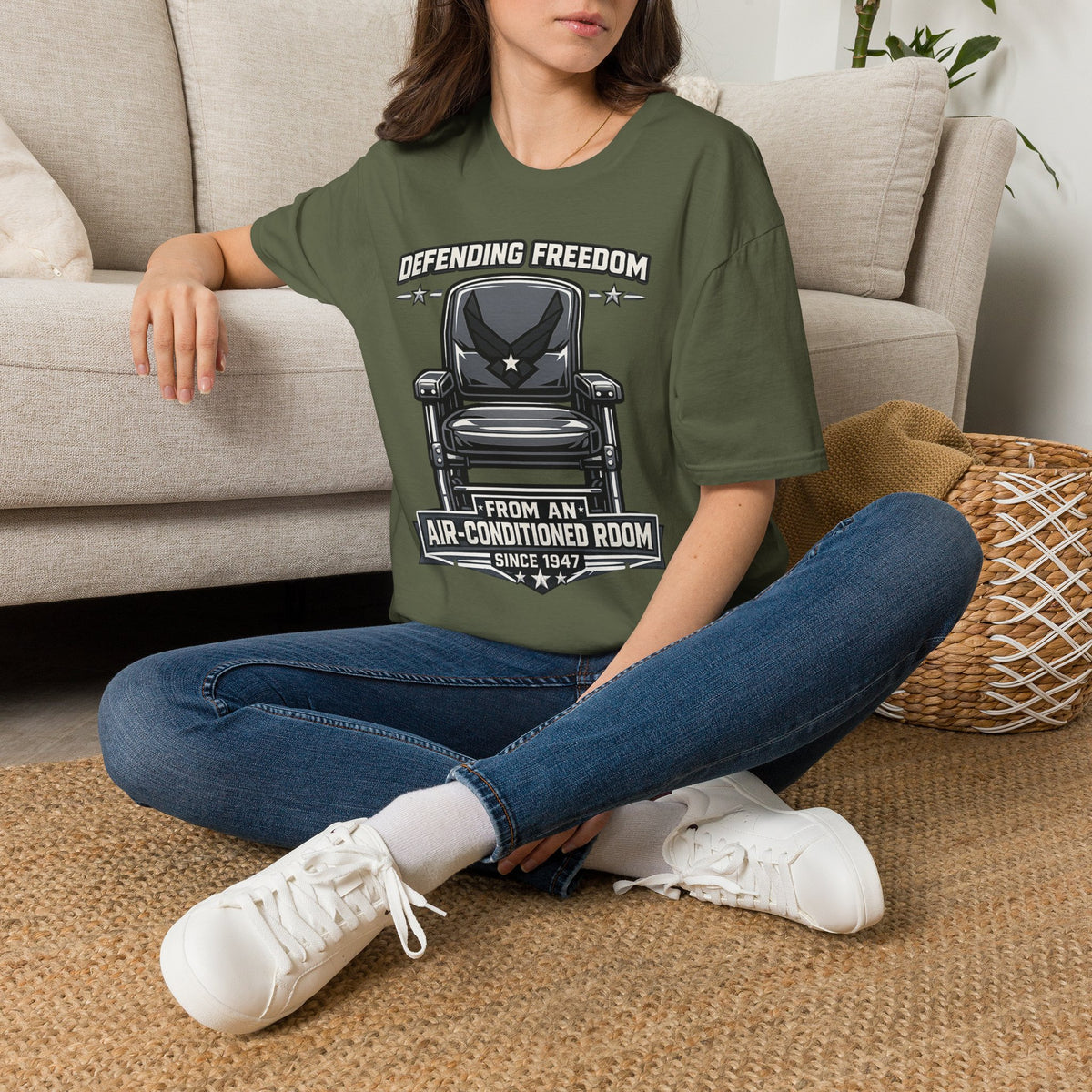 Defending Freedom Chair Force Veteran T-Shirt — "Defending Freedom from an Air-Conditioned Room"