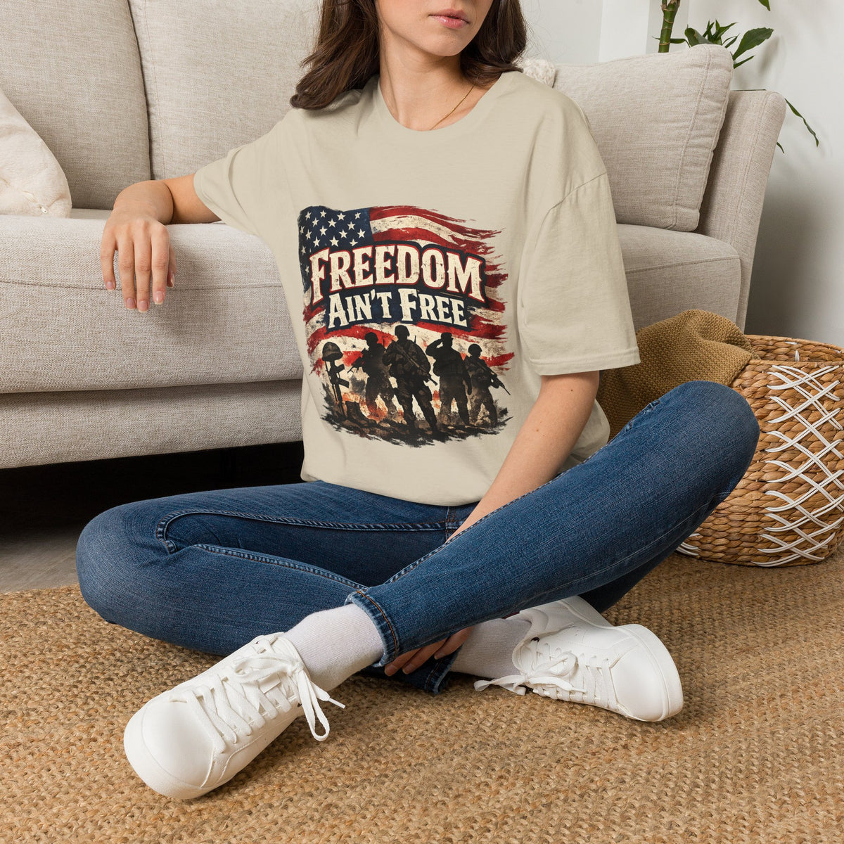 Freedom Ain't Free T-Shirt — Patriotic American Flag & Soldier Memorial Tee