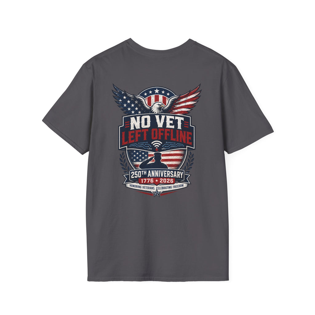 T-Shirt — "No Vet, Left Offline" American Flag Shield Veteran Tee