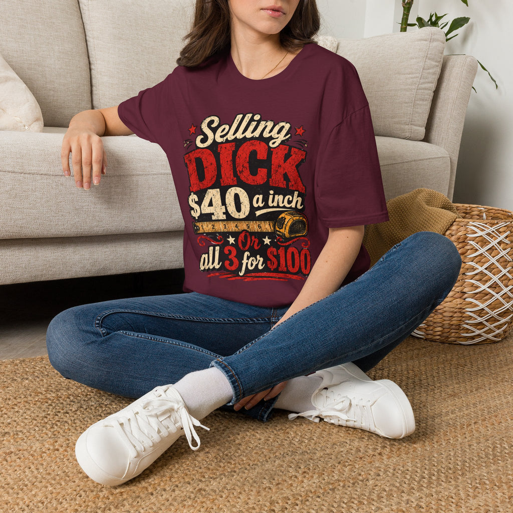 Funny Novelty T-Shirt — "Selling DICK 40 a Inch" Vintage Barnyard Humor Tee