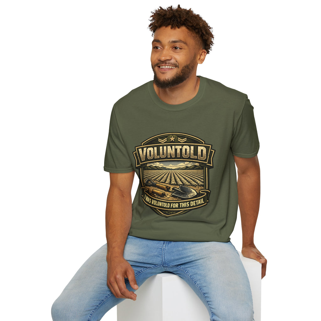 T-Shirt — "Voluntold" Farm Vintage Emblem Tee